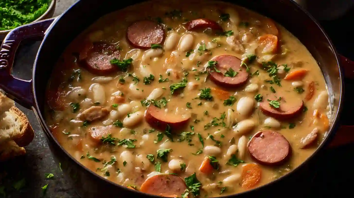 Creamy bean soup with kielbasa for busy moms | freezer-friendly soup recipes and hearty comfort food