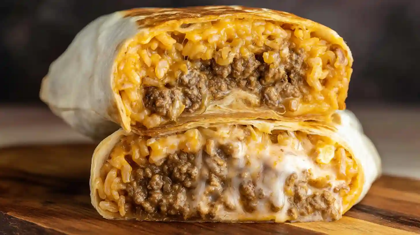 Crisp Cheesy Taco Bell Quesarito in skillet, quick weeknight meals with beef, budget-friendly dinner ideas