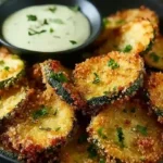 Crispy zucchini chips with basil mayo dipping sauce, healthy party snacks ideas and quick family dinner ideas