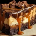 Decadent caramel brownie cheesecake recipe with brownie crust and caramel drizzle – gourmet cheesecake recipes and luxury chocolate desserts