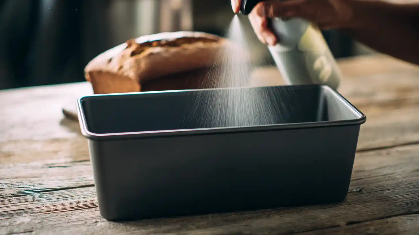 easy-apple-pie-bread-step-1-prep-pan Easy Apple Pie Bread Recipe step 1 – greasing loaf pan for easy fall dessert recipes and homemade holiday baking ideas