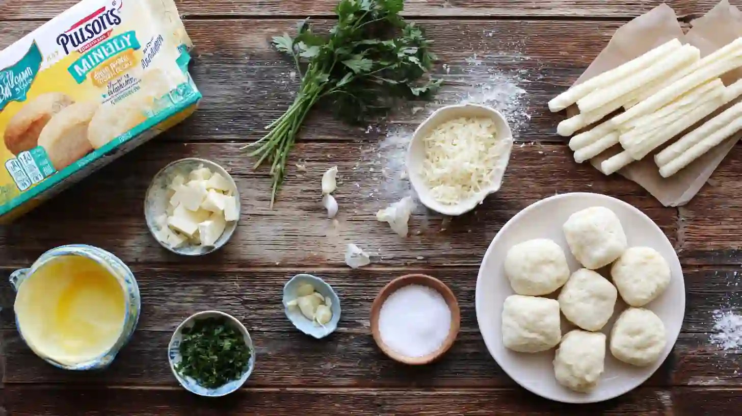 Ingredients for Easy Gooey Mozzarella Biscuit Bombs Recipe – cheese stuffed bread snacks and quick appetizer recipes for parties