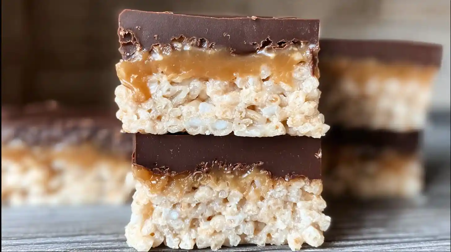 Easy Rice Krispie Millionaires Bars Recipe with caramel and chocolate layers – indulgent no bake desserts, premium chocolate recipes