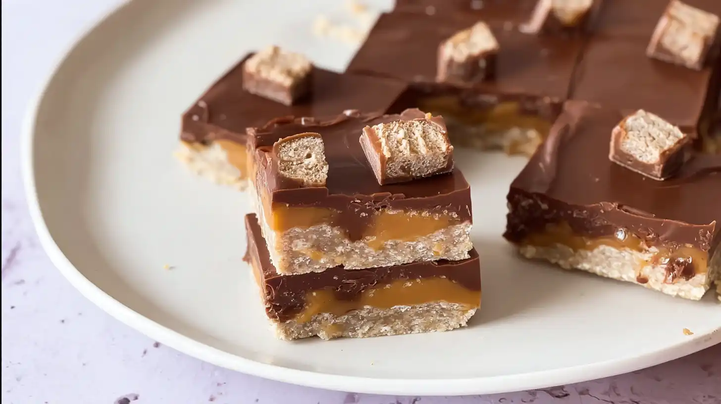 No Bake Twix Slice perfect dessert with caramel, chocolate, and biscuit layers, best no bake Twix slice for families