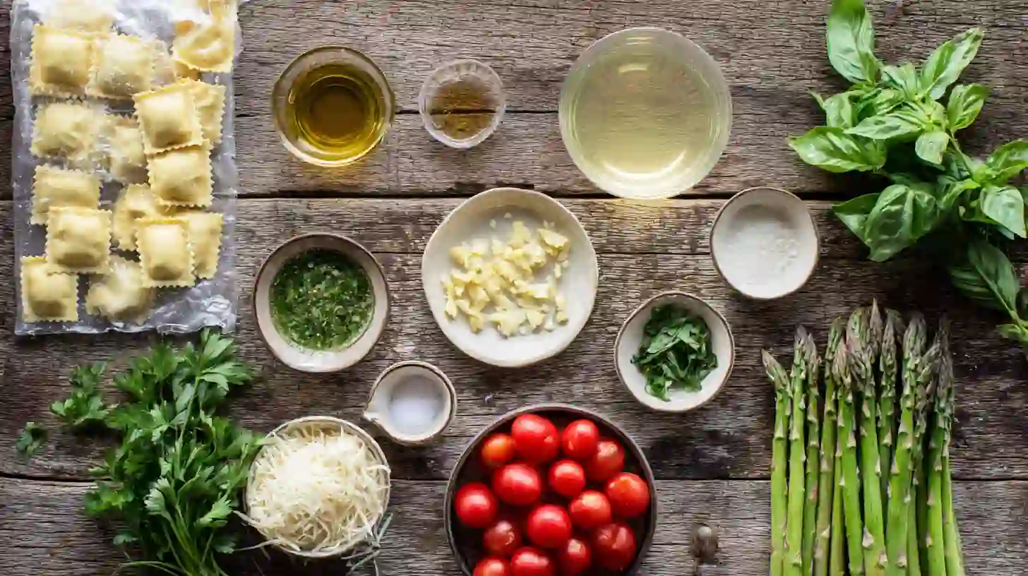 ingredients-Image-ravioli-with-tomatoes-asparagus-garlic-and-herbs Ingredients for ravioli with tomatoes, asparagus, garlic, and herbs – quick ravioli recipes for families and easy Italian dinner recipes