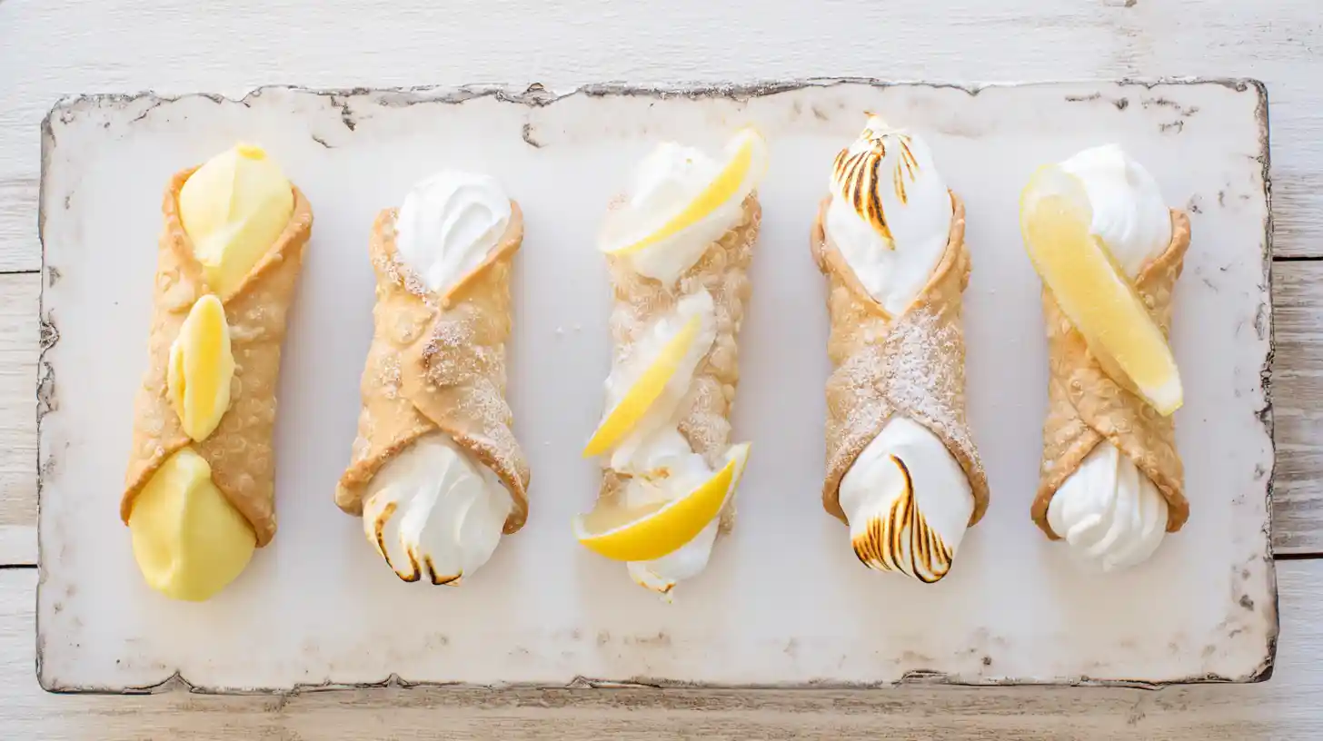 lemon-meringue-cannoli-variations Delicious variations of easy creamy lemon meringue cannoli – homemade cannoli recipe, authentic Italian cannoli, baked cannoli shells
