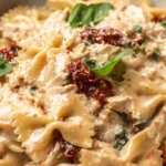 Marry Me Chicken Pasta with creamy parmesan sauce, chicken, and sun-dried tomatoes.easy dinner recipes for families