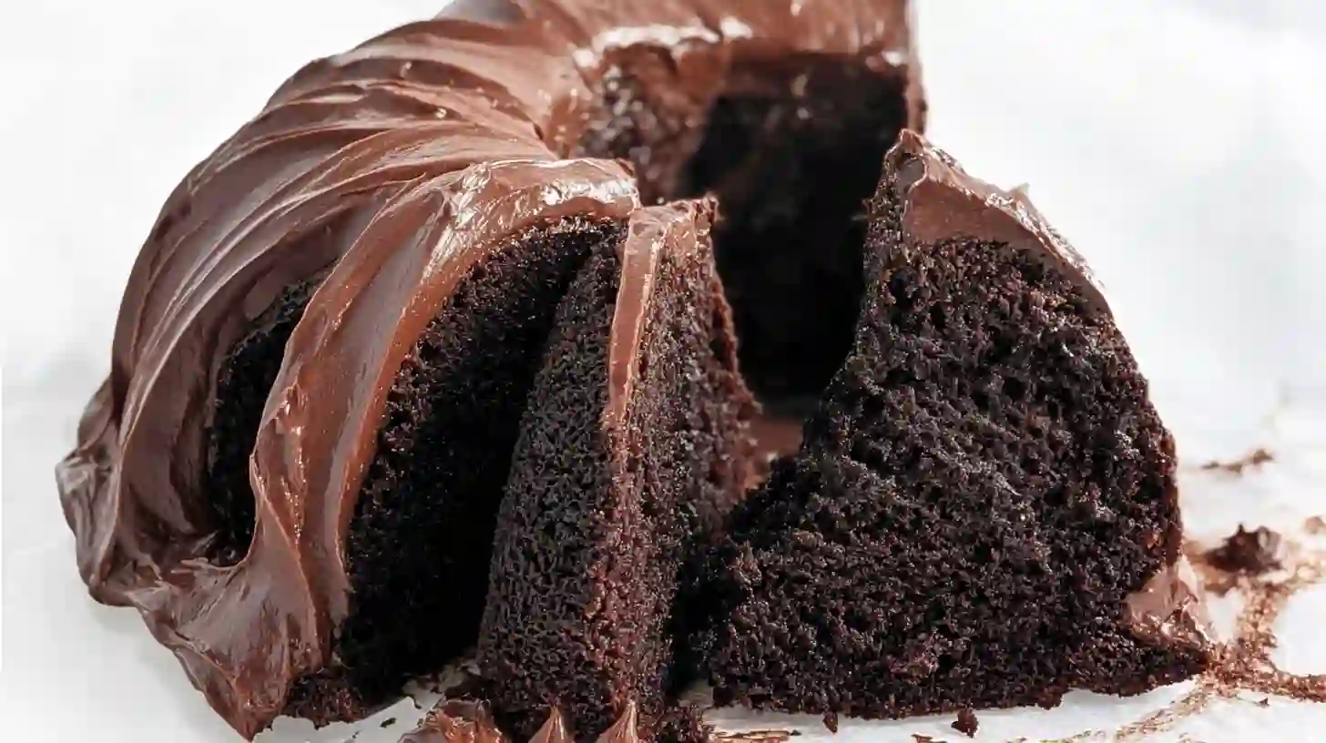 Moist Chocolate Bundt Cake with fudge frosting – luxury chocolate desserts online
