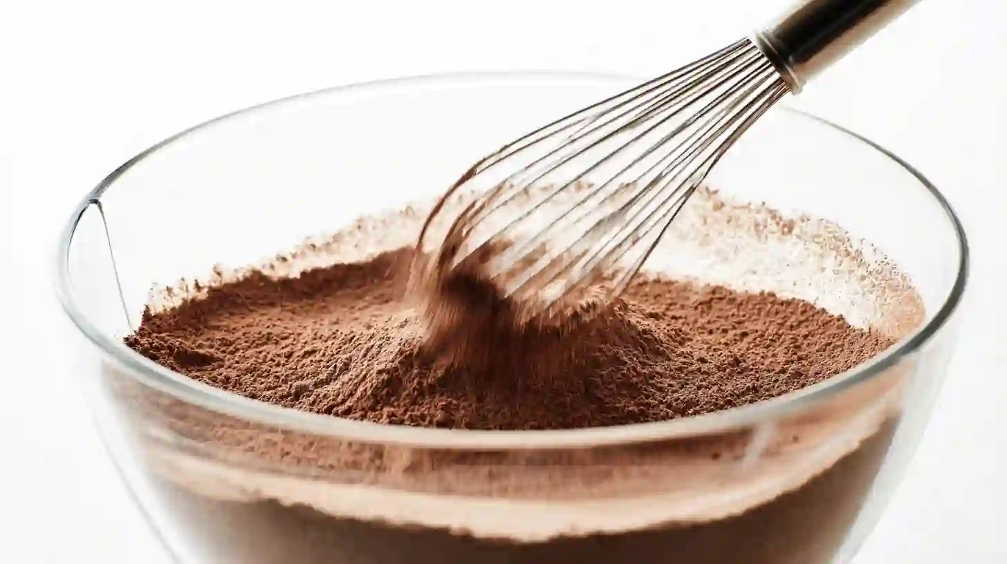 moist-chocolate-bundt-cake-step2-mix-dry Whisking dry ingredients for moist chocolate bundt cake – best cocoa powder for baking and easy desserts for special occasions