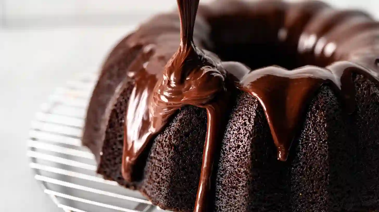 moist-chocolate-bundt-cake-step6-frost Frosting moist chocolate bundt cake with fudge glaze – homemade chocolate fudge cake recipe and chocolate desserts for family gatherings