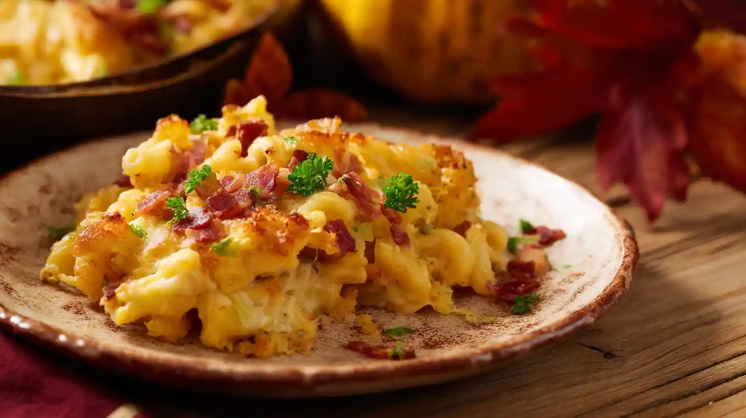 Serving Oktoberfest Bacon Beer Mac and Cheese – creamy beer cheese pasta with crispy bacon, family dinner recipes with bacon