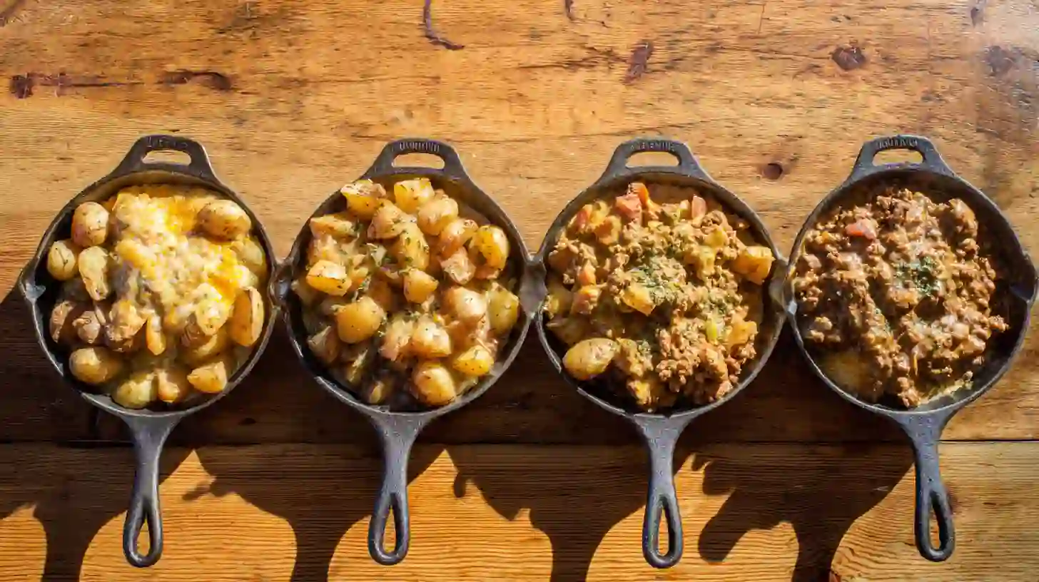 one-pan-meat-potato-skillet-variations One-Pan Creamy Meat and Potato Skillet variations – classic beef, healthy turkey, Tex-Mex, and vegetarian for cheap one pan meals and quick skillet dinner recipes