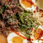 Oxtail Ramen with shredded oxtail, soft-boiled eggs, chili oil, and scallions – premium Asian comfort food and restaurant-style ramen at home