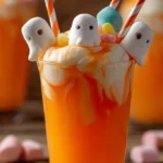 Perfect Halloween Punch for Kids with sherbet, whipped cream, and ghost marshmallows – festive holiday punch recipes