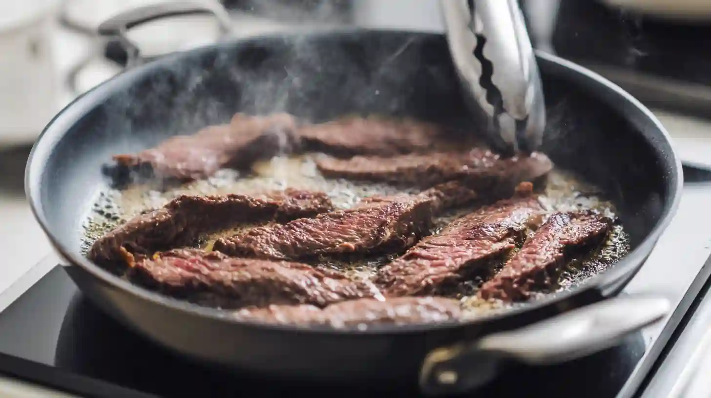 searing-steak-quick-high-protein-meal Searing steak slices for high-protein meals and quick healthy dinner ideas