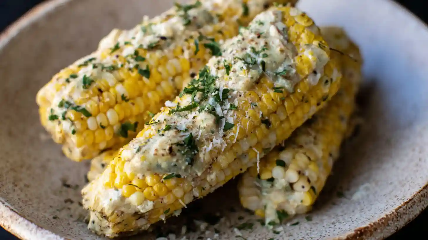 serve-hot-step5-cheesy-garlic-corn Serving Cheesy Garlic Butter Corn on the Cob with parsley and parmesan | easy side dishes with corn and summer cookout recipes