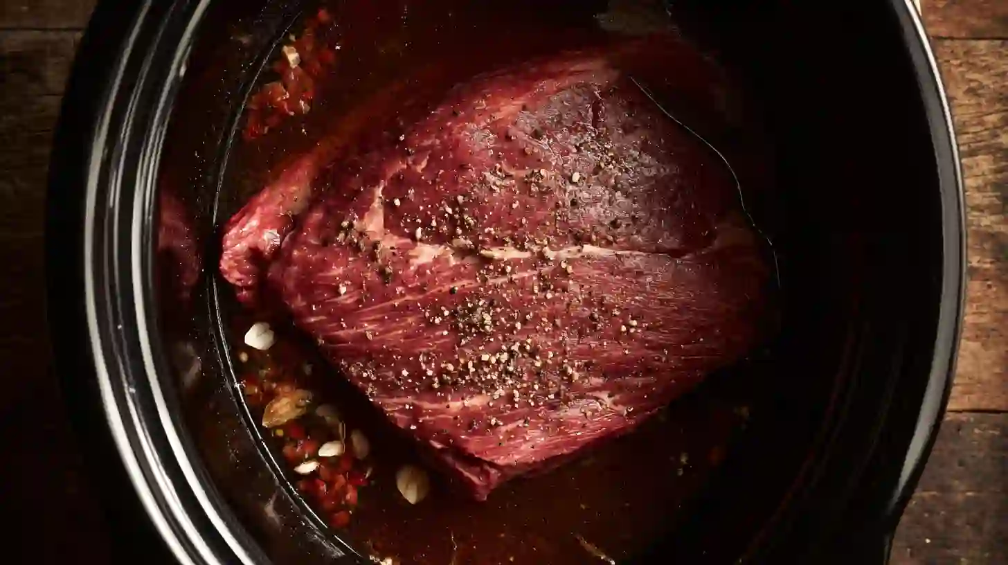 slow-cook-beef-taquitos-step1 Slow cooking beef chuck roast with salsa and spices – Crispy Beef Taquitos with Melted Cheese, easy high-protein beef dinners