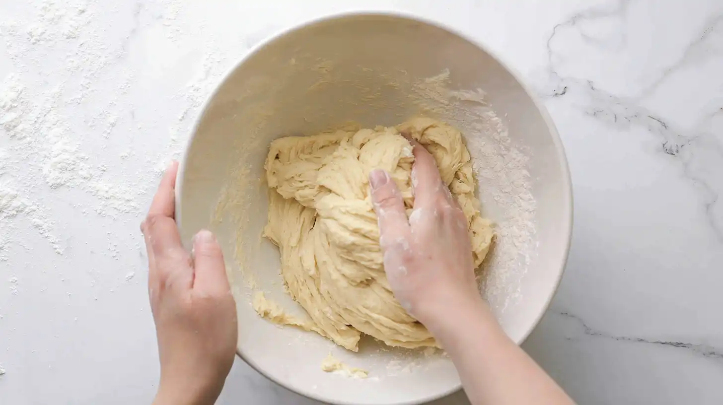 Mixing ingredients for Soft and Fluffy Donut Twists – fluffy donut dough recipe with all-purpose flour, sugar, and yeast for homemade donut ideas.