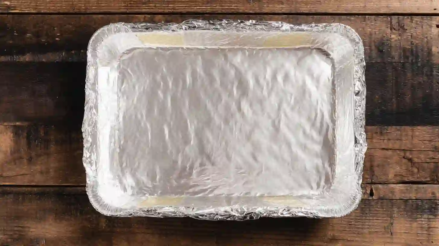 step-1-prep-pan-dark-chocolate-raspberry-pie-bars Step 1 preparing pan for best dark chocolate raspberry pie bars, lined with foil and non-stick spray, perfect for easy chocolate pie recipes and dessert recipes for parties