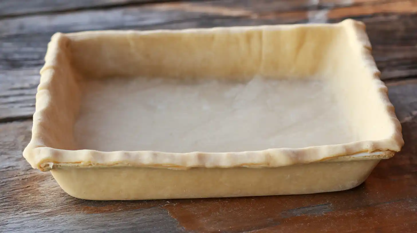 step-2-bake-crust-dark-chocolate-raspberry-pie-bars Step 2 baked pie crust for best dark chocolate raspberry pie bars, golden brown and ready for filling, ideal for easy chocolate pie recipes and dessert recipes for parties