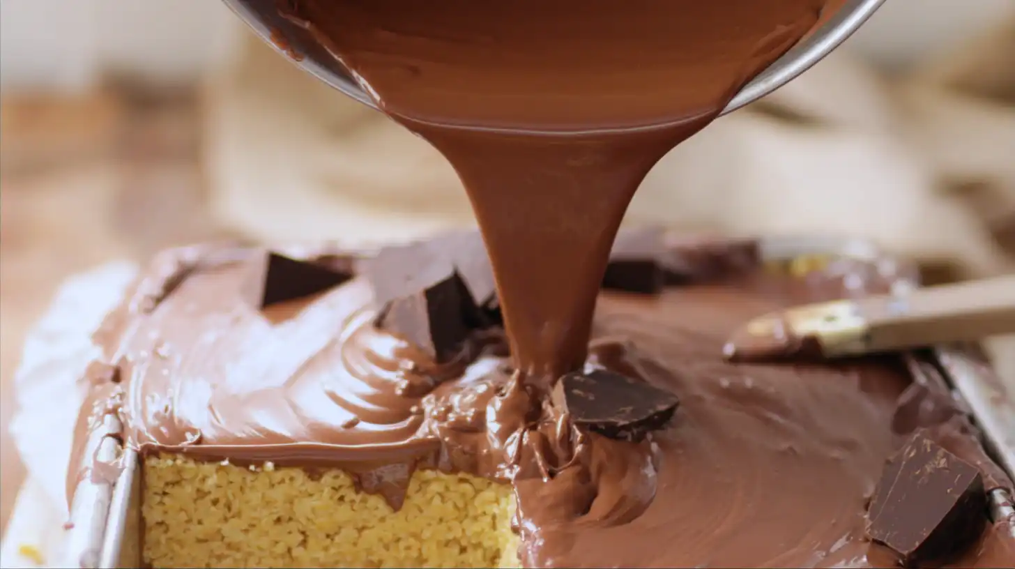Easy Rice Krispie Millionaires Bars Recipe step 3 – melting chocolate with oil for premium chocolate recipes and indulgent no bake desserts