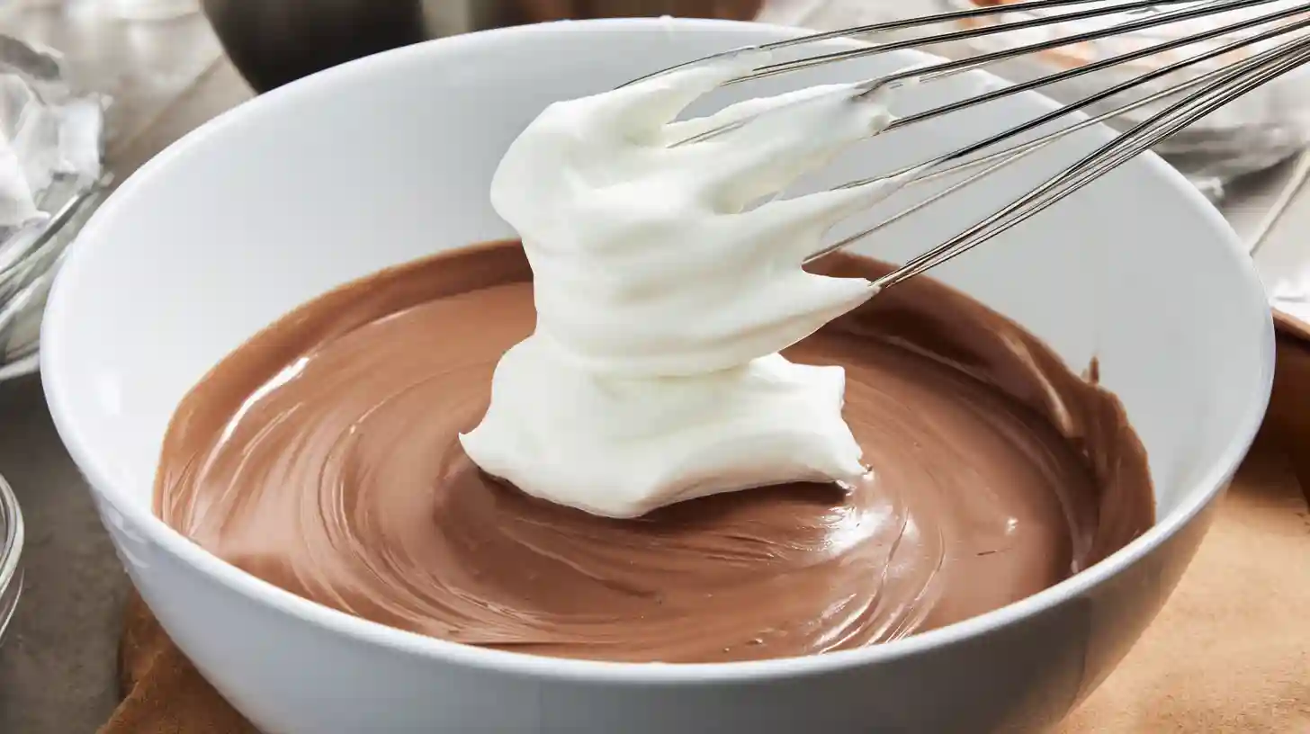 step1-make-chocolate-layer-no-bake-german-chocolate-pie Making the chocolate layer for no-bake German chocolate pie perfect dessert, quick chocolate pie recipe and no bake desserts with cool whip