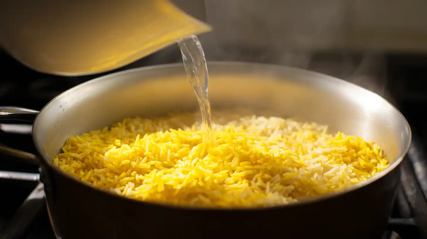 step1-make-yellow-rice-honey-garlic-steak-shrimp Cooking yellow rice with turmeric and cumin – healthy shrimp and rice recipes, quick and cheap meals for two
