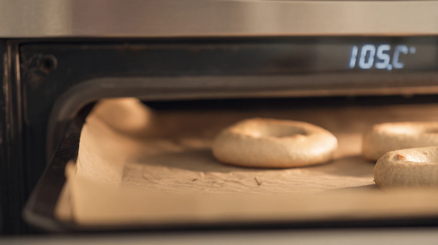 step1-prep-oven-cheesy-spinach-artichoke-bagels Preheating oven and lining baking sheet with parchment for Cheesy Spinach-Artichoke Bagels, healthy snack ideas for families and oven-baked bagel recipe with cheese
