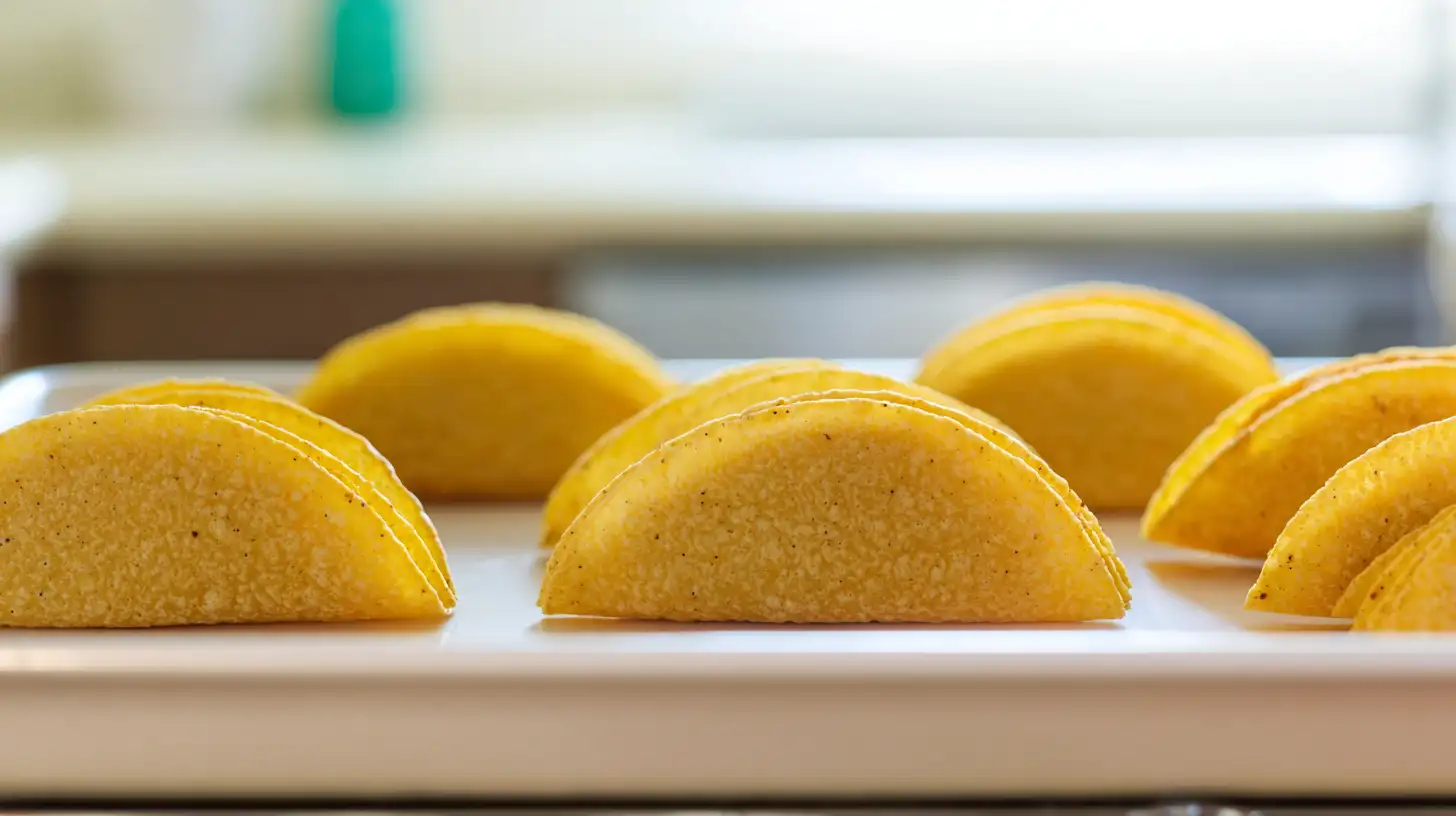 step1-warm-taco-shells-caramel-banana-nuts Warming taco shells in the oven for Caramel Banana Nuts Tacos – quick and easy dessert recipes with bananas, family-friendly dessert tacos with fruit and nuts
