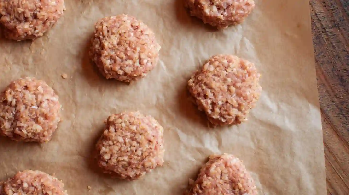 step2-shape-apple-cider-pork-slider-patties Shaping apple cider pork patties into small slider rounds – perfect mini pork burgers for parties and seasonal fall recipes with pork.