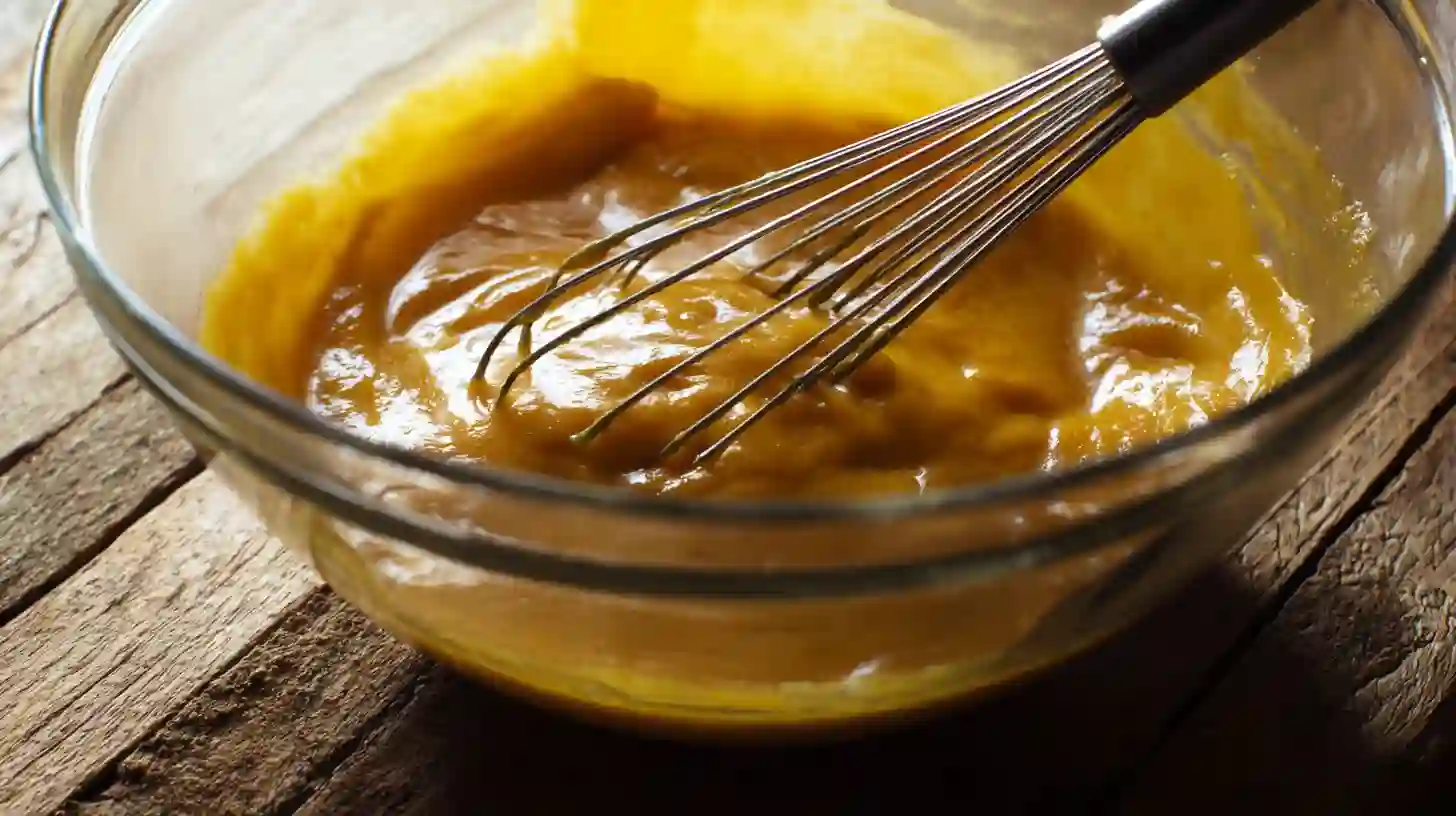 step2-whisk-base-flourless-maple-pecan-pumpkin-yogurt-cake Whisking pumpkin puree, Greek yogurt, eggs, maple syrup, and vanilla for Flourless Maple Pecan Pumpkin Yogurt Cake, easy flourless cake recipe and Greek yogurt baking recipes