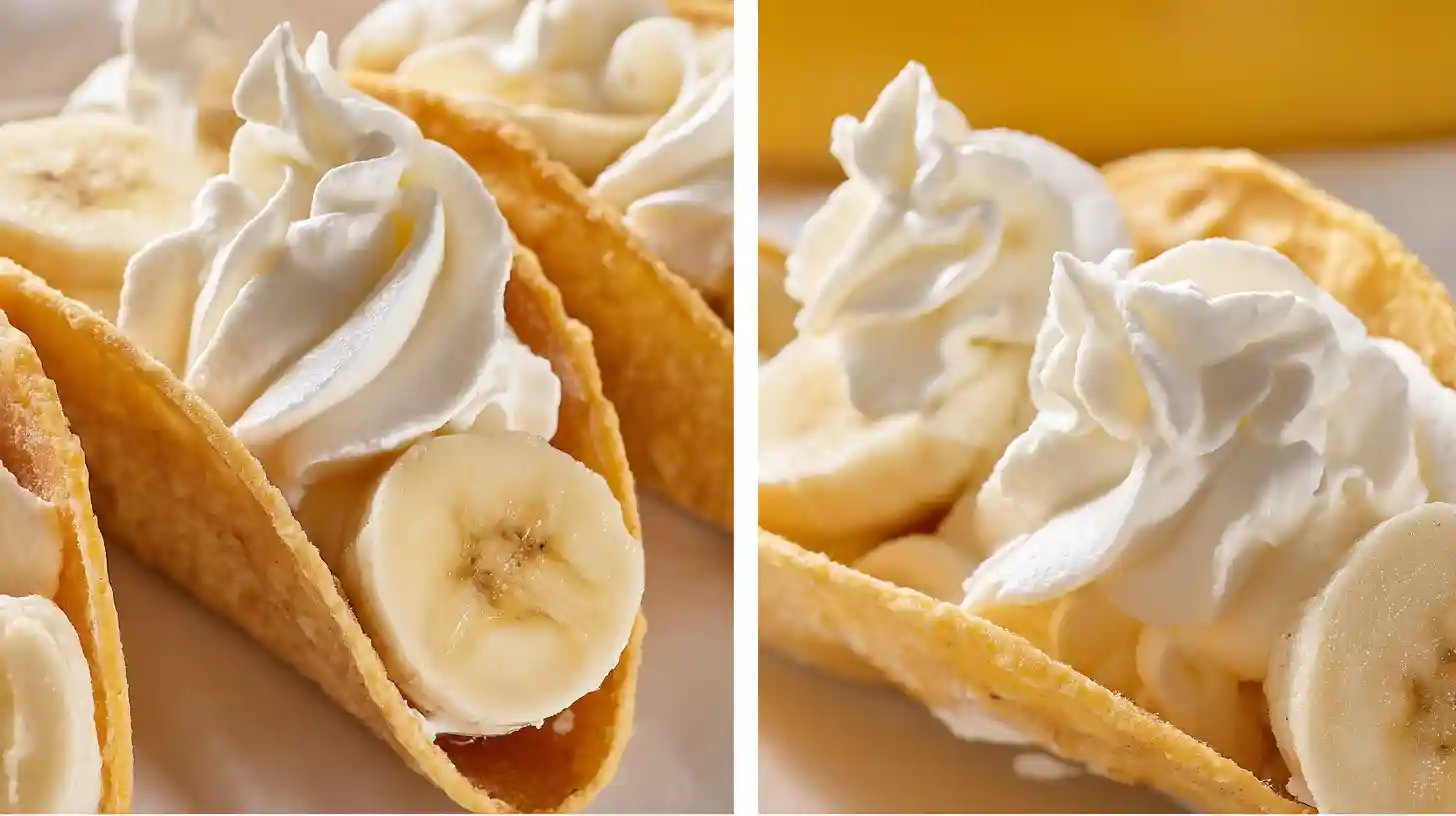 step3-add-whipped-cream-caramel-banana-nuts-tacos Adding whipped cream over bananas for Caramel Banana Nuts Tacos – whipped cream dessert ideas, quick and easy dessert recipes with bananas, banana and whipped cream desserts