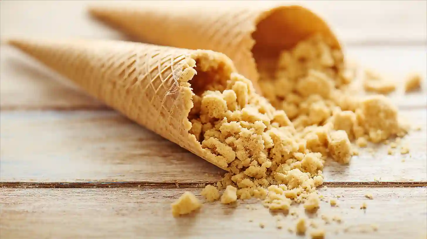 step3-build-cone-base-banana-pudding-cheesecake-cones. Building the base of Easy Banana Pudding Cheesecake Cones Recipe by adding crushed vanilla wafers, quick cheesecake desserts for parties and no bake banana desserts