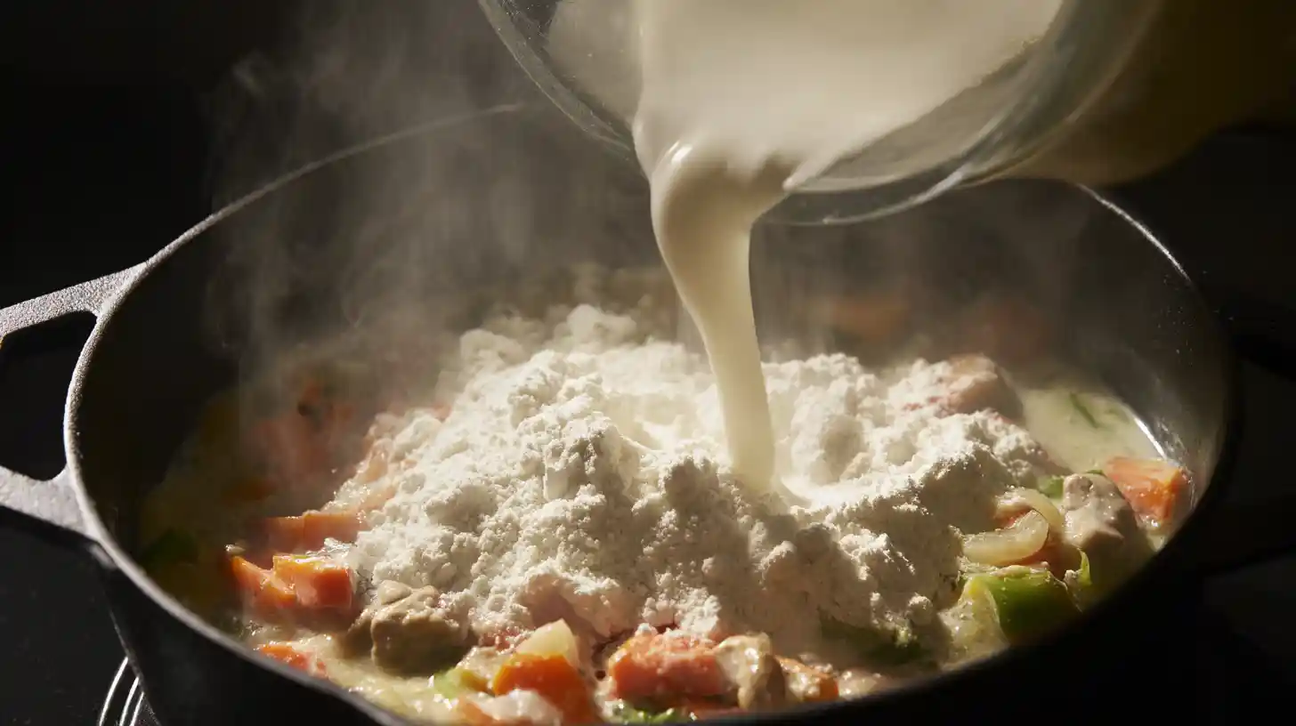Step 3 making creamy soup base with flour, broth, and milk | high-protein creamy bean soup recipe | freezer-friendly soup recipes