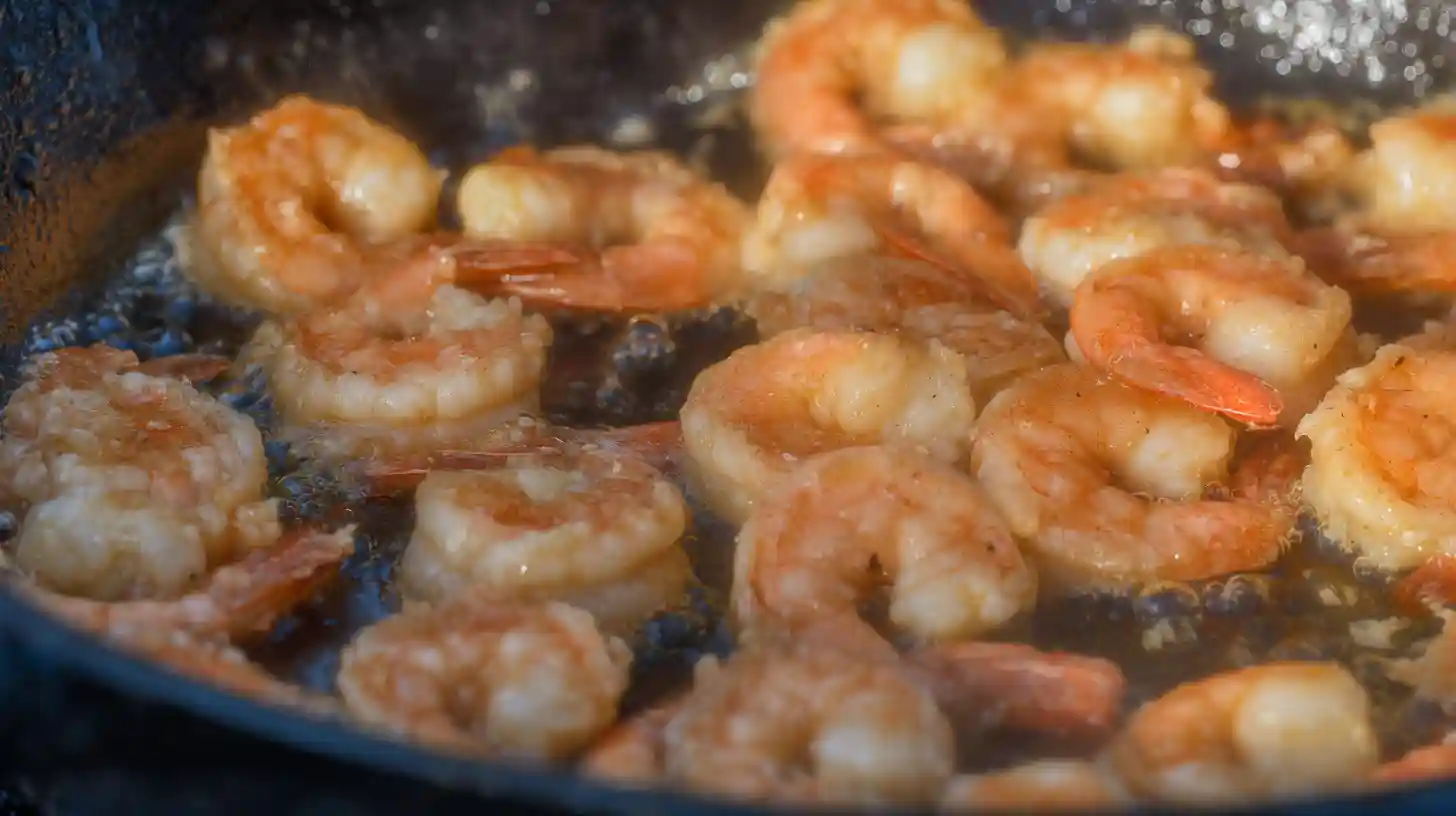 step4-cook-shrimp-honey-garlic-steak-rice Cooking shrimp in skillet until pink – healthy shrimp and rice recipes, quick steak and shrimp skillet recipes