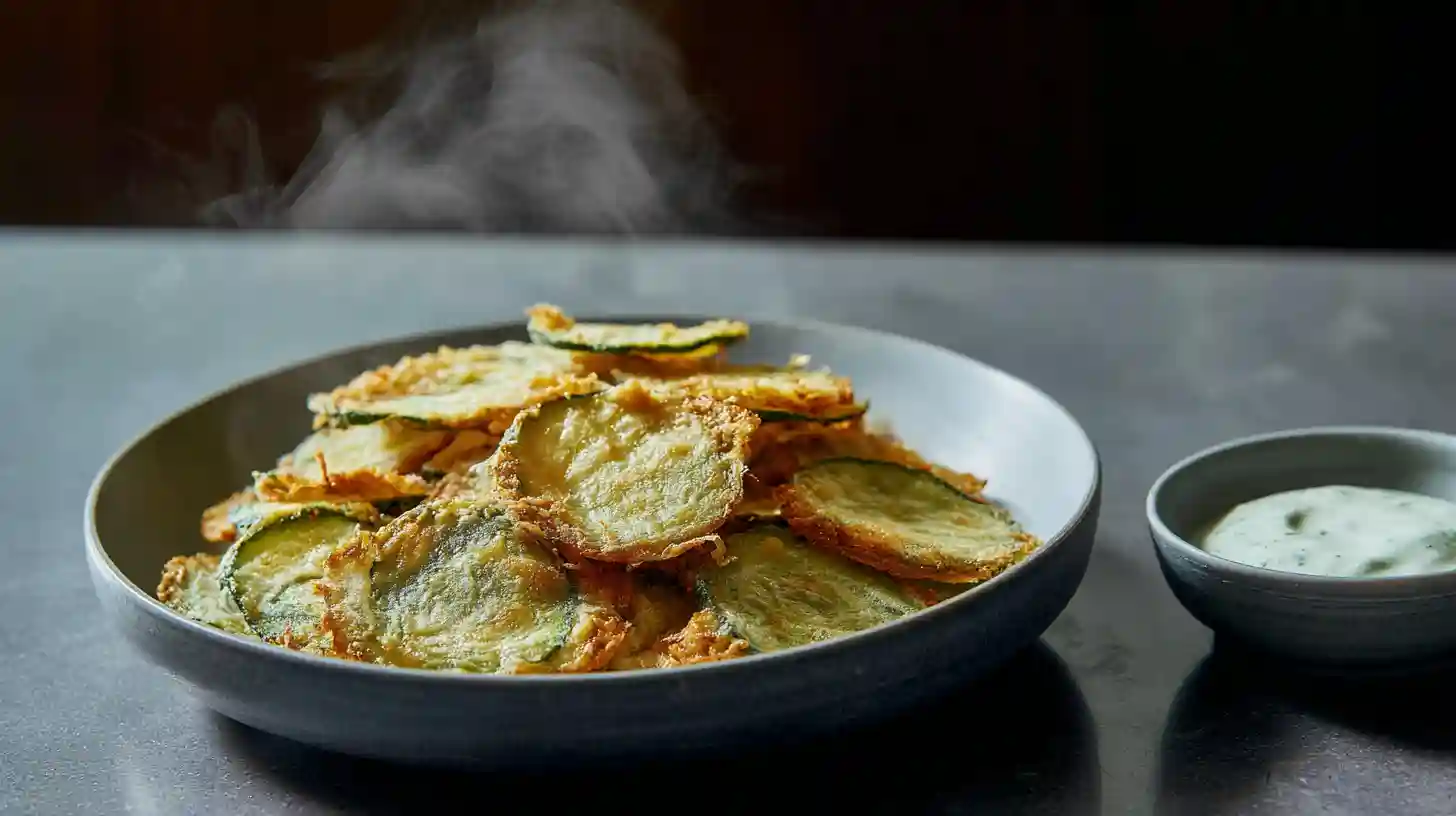step5-serve-hot-zucchini-chips Crispy zucchini chips with basil mayo served hot, quick family dinner ideas and healthy party snacks ideas