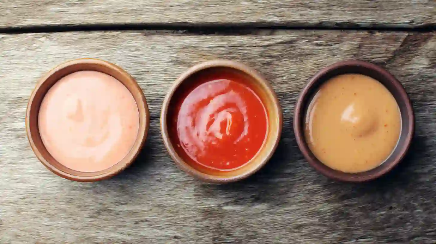 three-sauce-options-spicy-honey-ginger-chicken-bowls Three homemade Japanese yum yum sauce options – classic creamy sauce, spicy sriracha yum yum, and sesame-ginger sauce for Spicy Honey-Ginger Chicken Bowls.