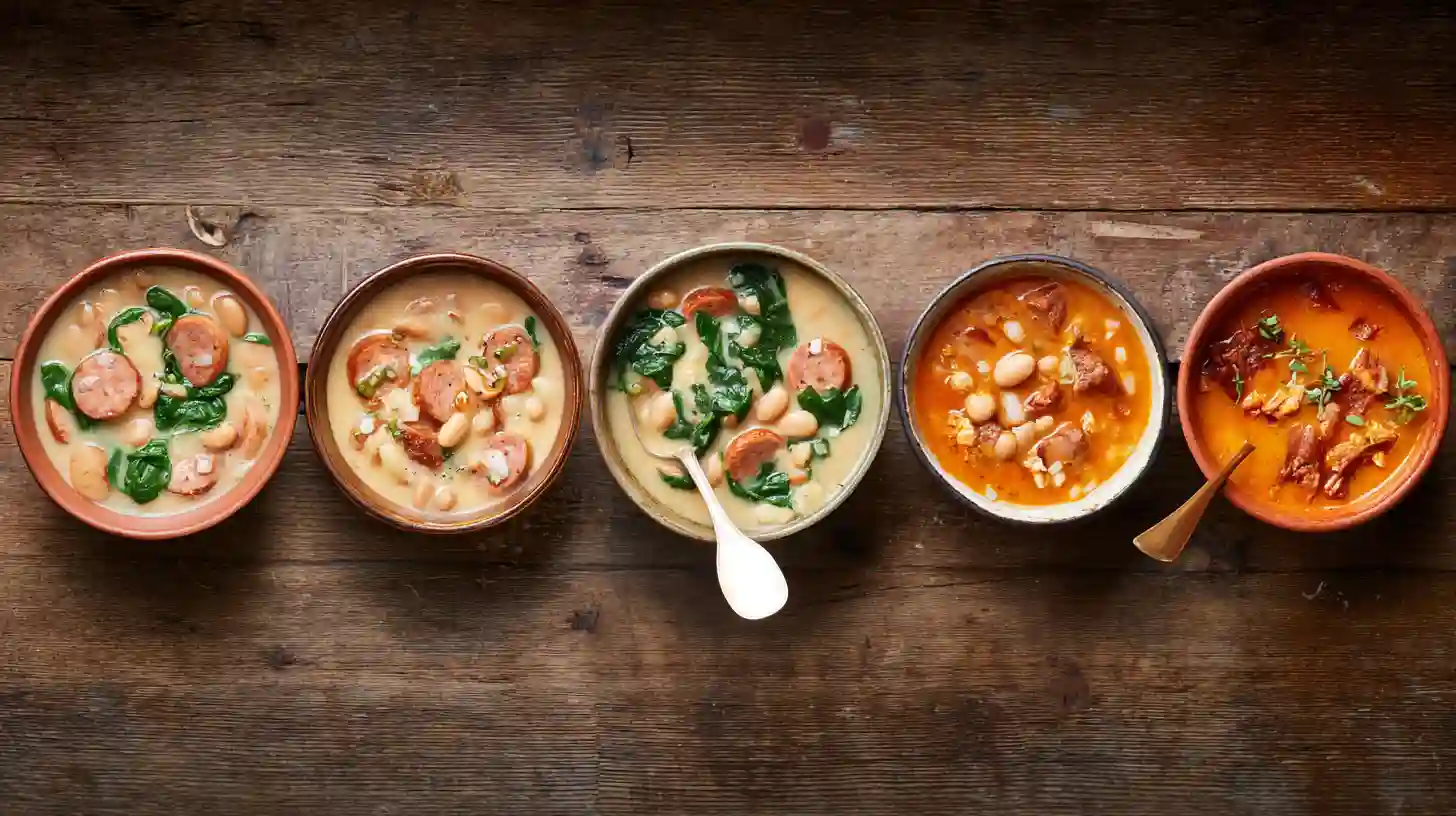 Easy variations of creamy bean soup with kielbasa | comfort food recipes for families | great northern bean soup recipe