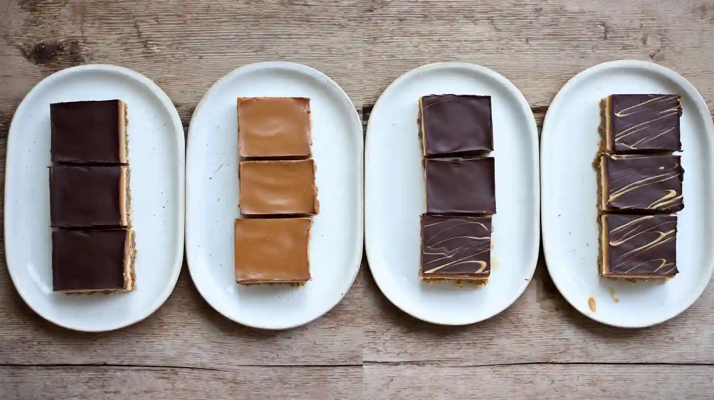 variations-no-bake-twix-slice Four variations of No Bake Twix Slice perfect dessert, including vegan, sugar-free, keto, and gourmet options, best no bake Twix slice for families