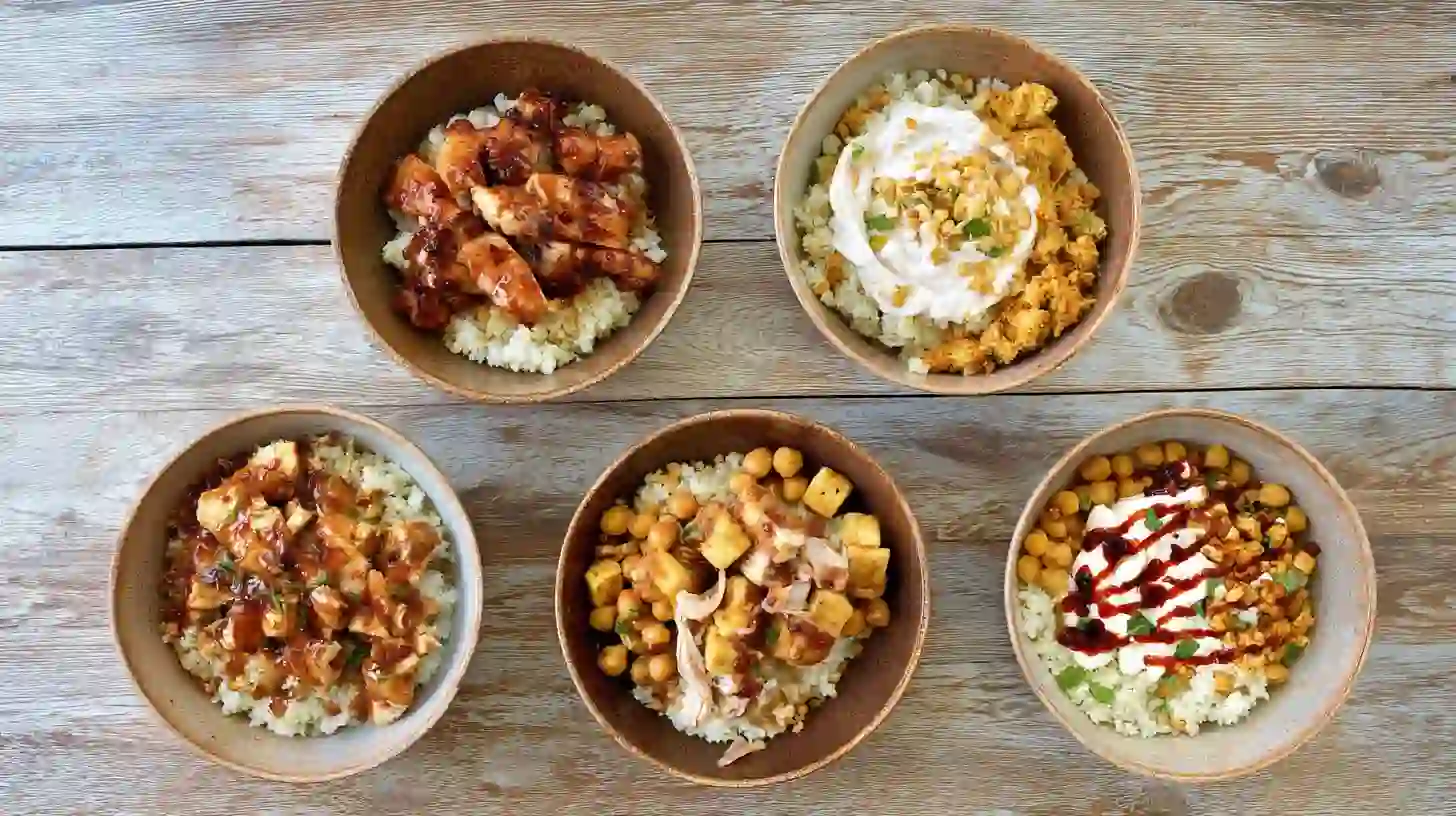 variations-spicy-honey-ginger-chicken-bowls-yum-yum-sauce Variations of Spicy Honey-Ginger Chicken Bowls with Yum Yum Sauce – from vegetarian bowls with tofu to gluten-free and spicy chicken yum yum rice bowls.