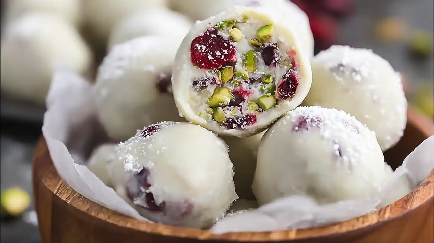 White Chocolate Cranberry Pistachio Truffles – luxury holiday desserts recipes