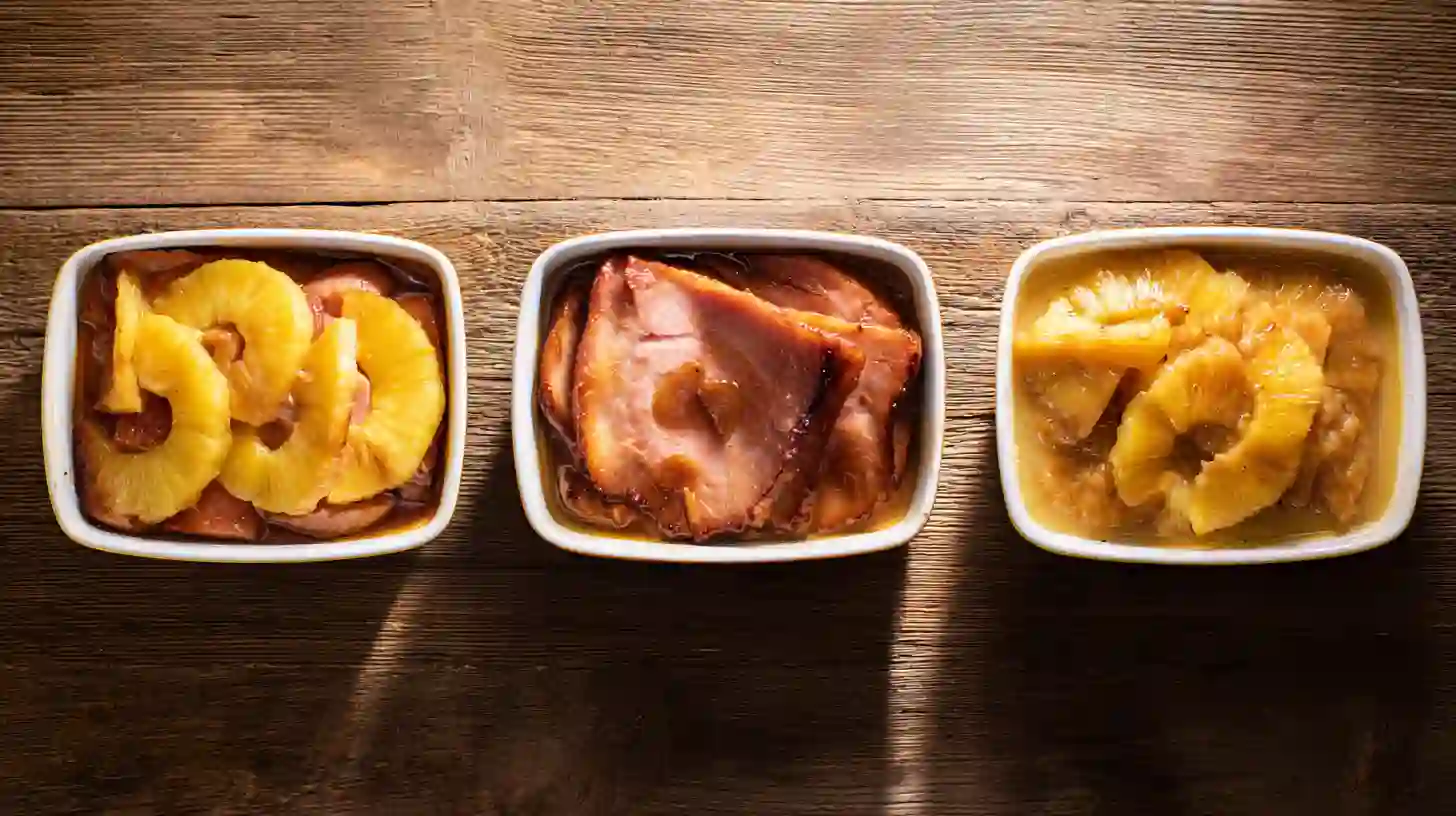 brown-sugar-pineapple-ham-bake-flavor-variations Flavor variations of Brown Sugar Pineapple Ham Bake – classic glaze, bourbon glaze, and honey mustard ham for easy holiday dinner on a budget