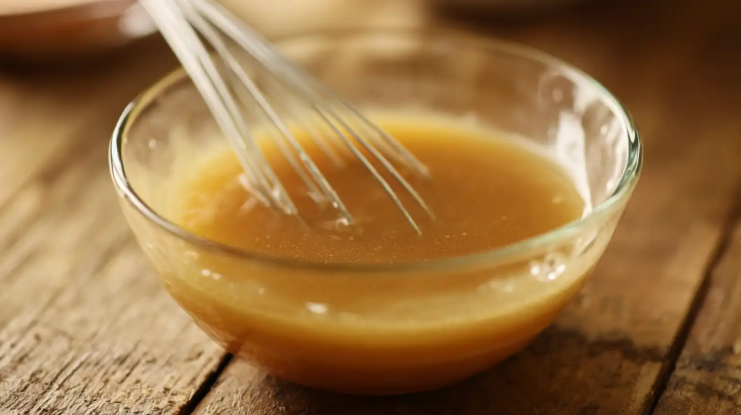 brown-sugar-pineapple-ham-bake-step2-make-glaze Whisking brown sugar pineapple glaze – smooth glossy mixture for Brown Sugar Pineapple Ham Bake, easy family dinner and Christmas ham recipe