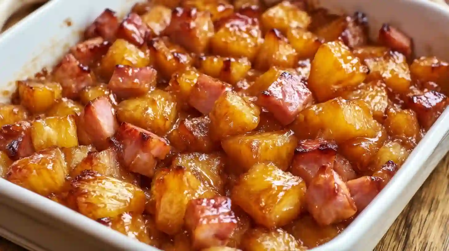 brown-sugar-pineapple-ham-bake-step4-bake-and-serve Baked Brown Sugar Pineapple Ham – golden caramelized ham and pineapple glaze, easy holiday dinner on a budget and family-friendly meal