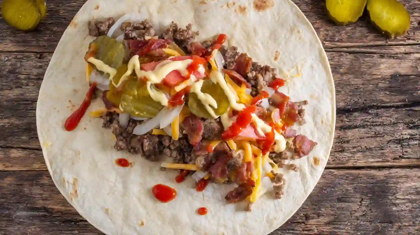 building-loaded-bacon-cheeseburger-burrito-tortilla-with-beef-bacon-cheese Building Loaded Bacon Cheeseburger Burrito – Ground Beef, Bacon, Cheese, and Sauce Layer for Easy Family Dinner Recipe