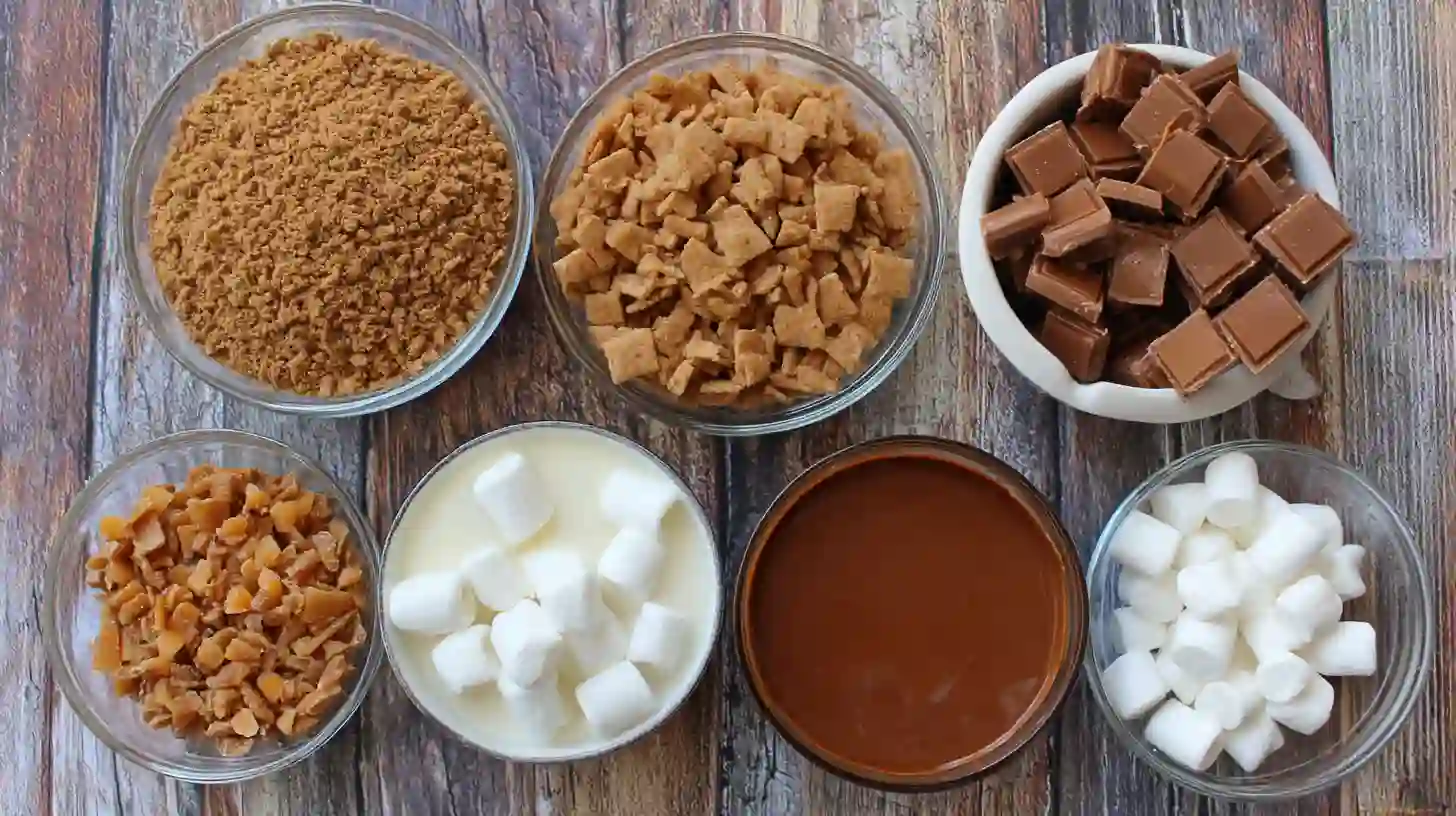 butterfinger-caramel-crunch-bars-ingredients Butterfinger Caramel Crunch Bars ingredients for easy no-bake dessert recipe