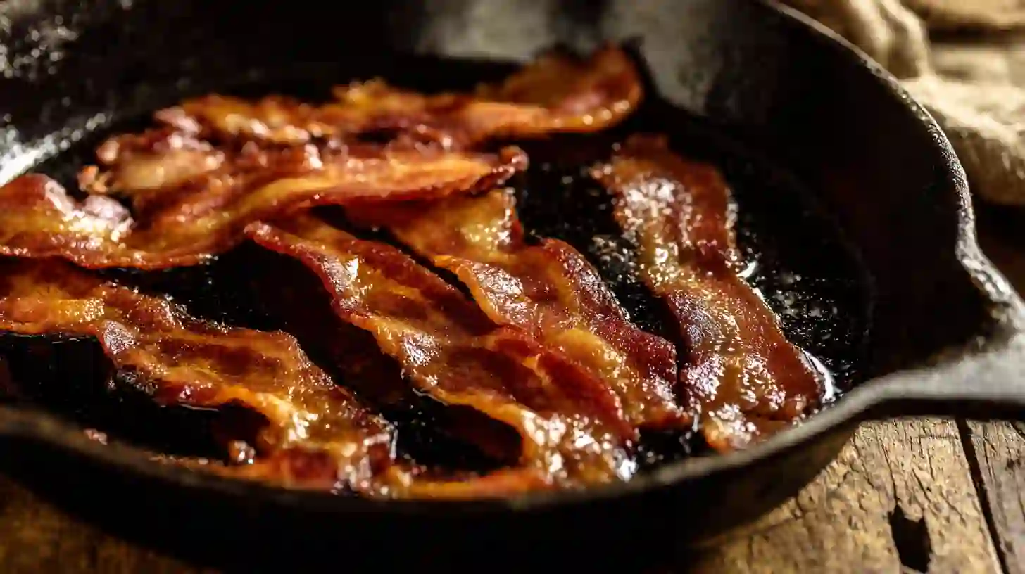 crispy-bacon-in-skillet-for-loaded-bacon-cheeseburger-burrito Crispy Bacon in Skillet for Loaded Bacon Cheeseburger Burrito Recipe – Homemade Fast Food Dinner Idea with Rich Flavor