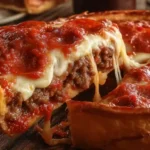 Deep-Dish Hamburger Sausage and Pepperoni Pie recipe – cheesy, meaty, homemade comfort dinner