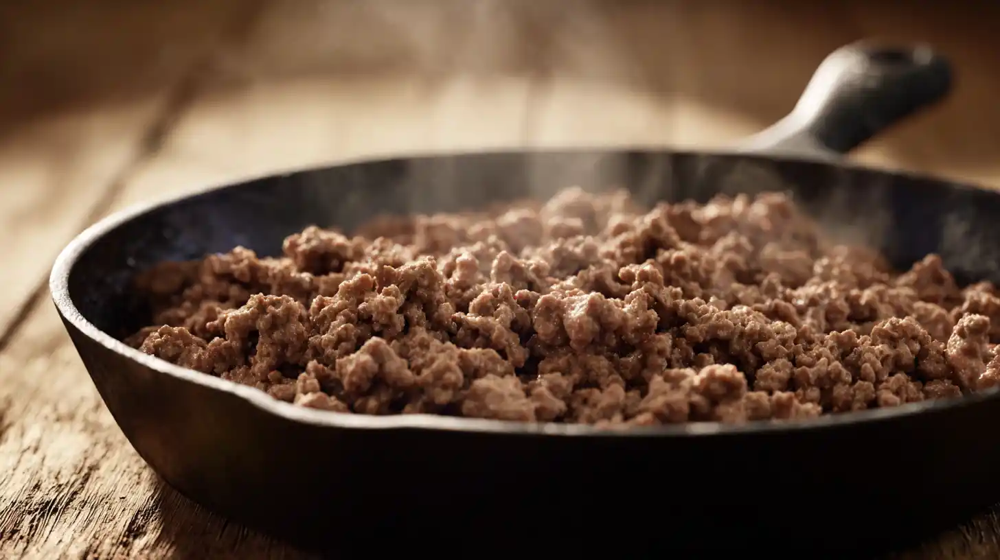 deep-dish-hamburger-sausage-pepperoni-pie-step1-brown-meats Deep-Dish Hamburger, Sausage & Pepperoni Pie step 1 – browning ground beef and Italian sausage for homemade deep dish pizza recipe and easy family dinner ideas