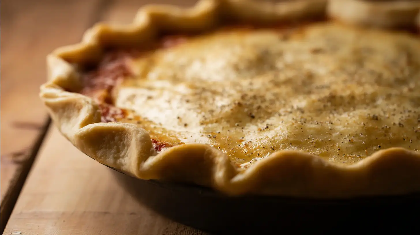 deep-dish-hamburger-sausage-pepperoni-pie-step4-seal-and-butter Deep-Dish Hamburger Sausage and Pepperoni Pie step 4 – sealing and brushing buttery garlic crust for homemade deep dish pizza and comfort food dinners